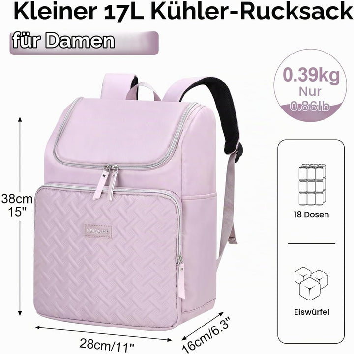 17L Kühlrucksack Damen, Thermo Rucksack Klein, Thermo Kühltasche Rucksack für Camping Picknick Stran