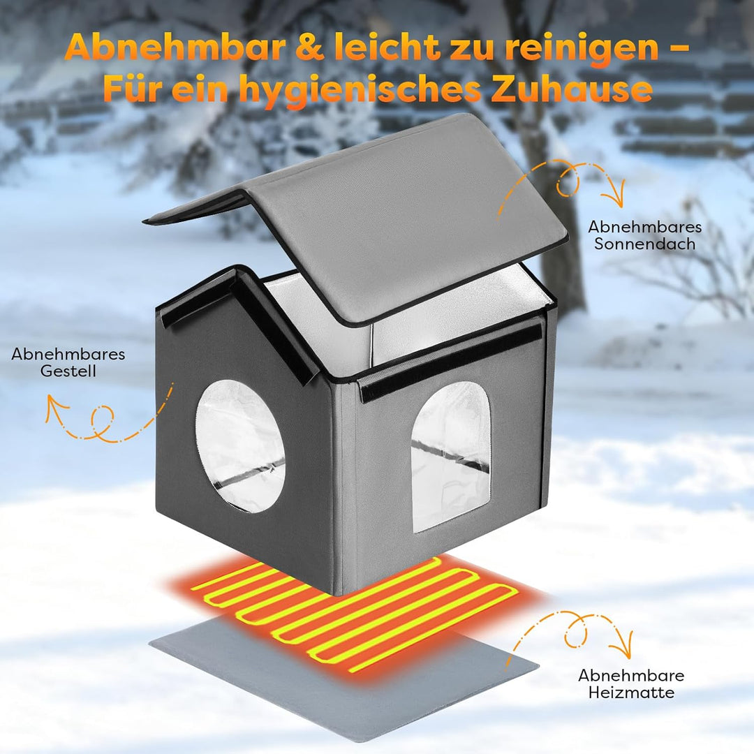 Beheiztes katzenhaus Outdoor Winterfest mit Fluchttür, wasserdicht & isoliert, erhöhtes Design, inkl