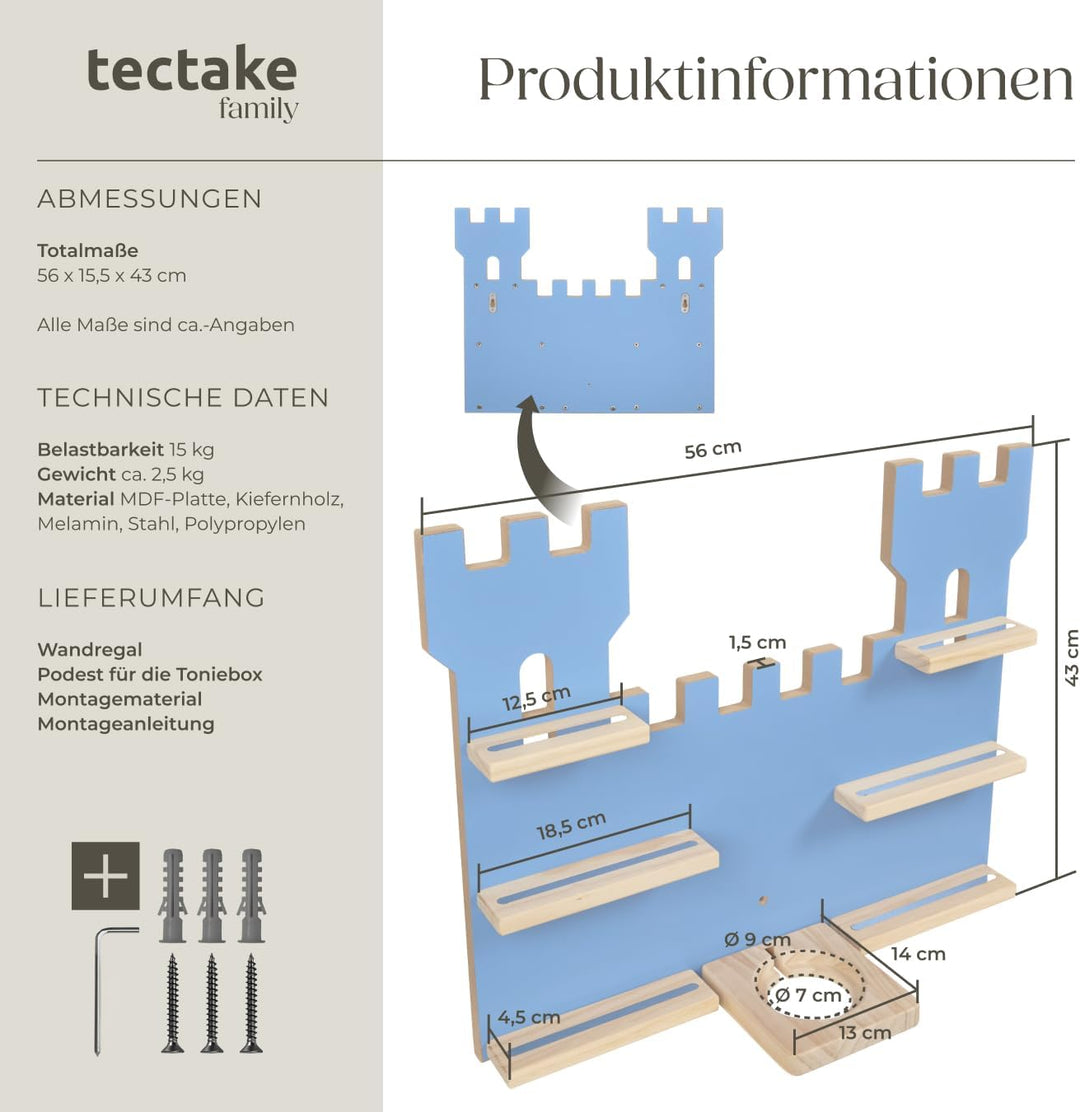 tectake® Holz Regal mit Magnetstreifen für Wand Montage, Tonieregal, Wandregal für&