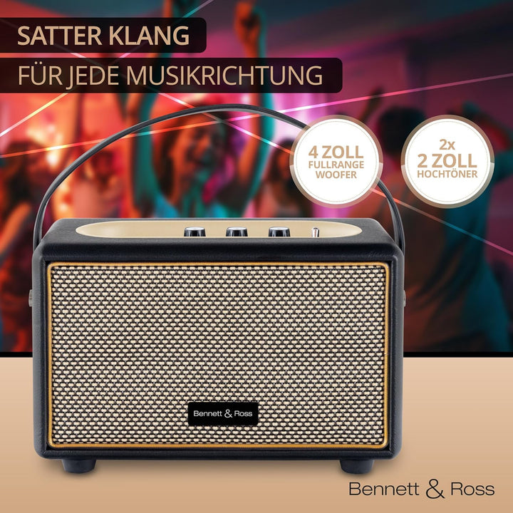 Bennett & Ross BB-820BK Blackmore Junior - Retro Bluetooth Lautsprecher in Lederoptik mit 5200 mAh A