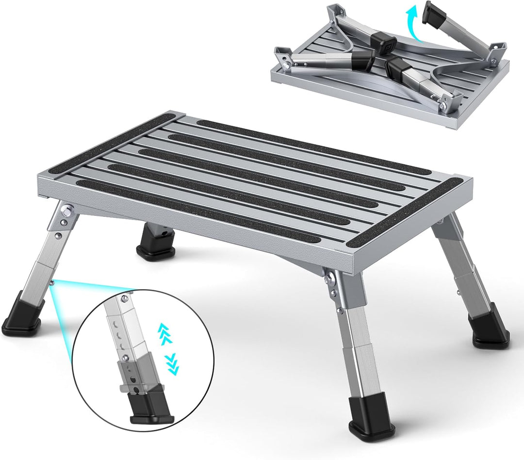Aluminium Tritthocker Klappbar mit 350 kg Traglast &amp; 4-stufige Höhenverstellung18-24 cm, Klappbar Ru