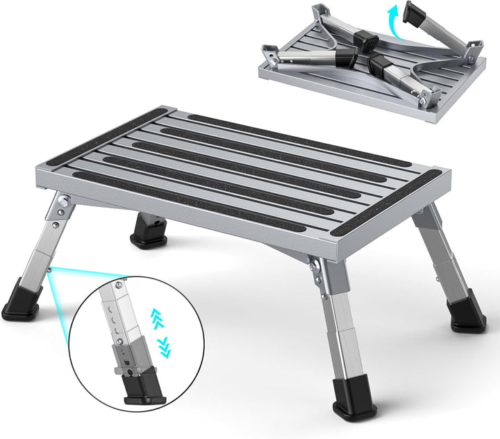 Aluminium Tritthocker Klappbar mit 350 kg Traglast &amp; 4-stufige Höhenverstellung18-24 cm, Klappbar Ru