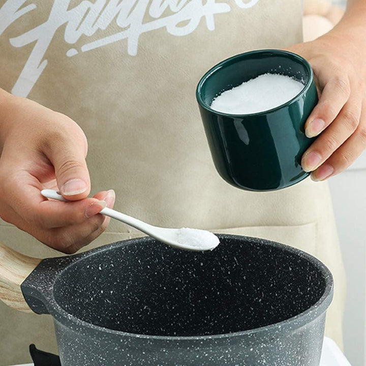 OnePine 3er Set Keramik Gewürzdosen Salztopf Keramik Zuckerdose Gewürzgläser mit Löffel und Bambus D
