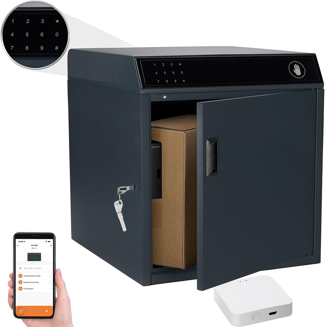 AGT Smarte Paketboxen: Paketbriefkasten mit WLAN-Gateway, Stahl, 46 x 50 x 50 cm, PIN, App (Briefkas