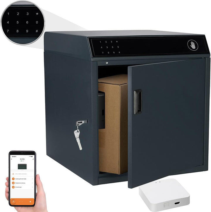 AGT Smarte Paketboxen: Paketbriefkasten mit WLAN-Gateway, Stahl, 46 x 50 x 50 cm, PIN, App (Briefkas