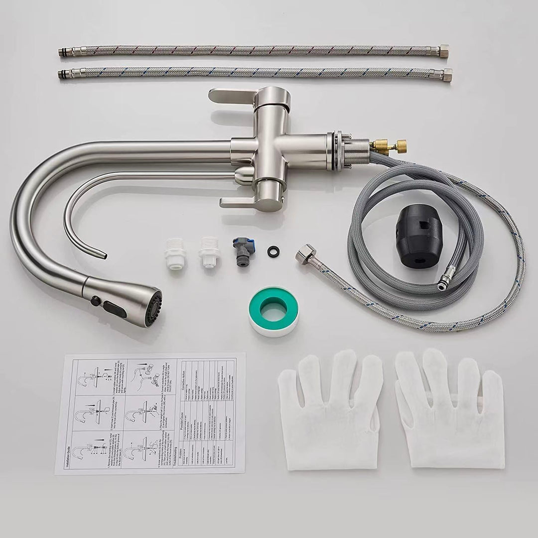 KEOKBON Filter-Küchenarmatur mit Trinkwasserhahn, 3-Wege-Küchenarmatur mit hohem Bogen, 3 in 1 Misch