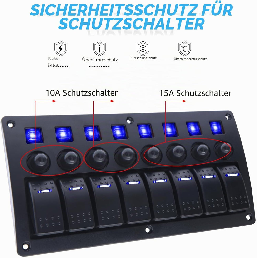 Geloo 8 Gang Marine Schalter Panel Wasserdichte Toggle Rocker Switch Panel 12V /24V Leistungsschalte