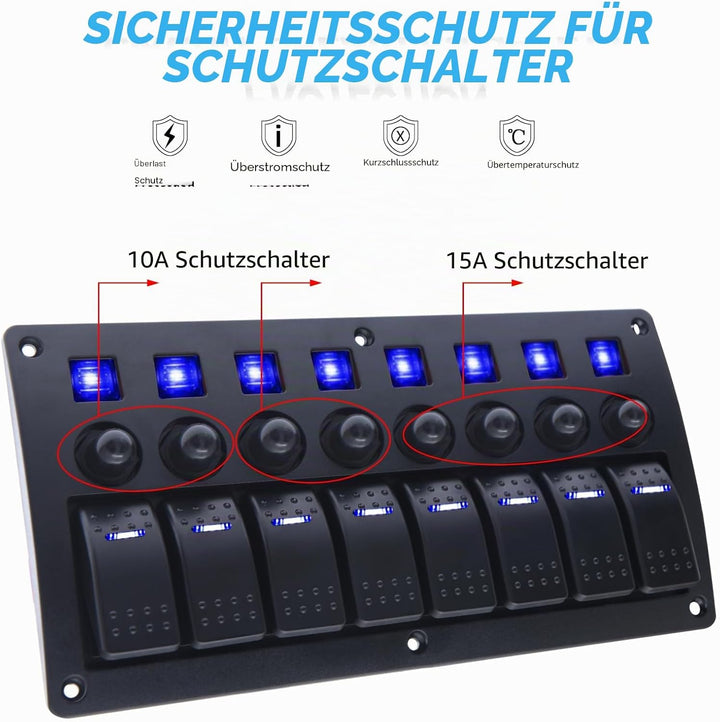 Geloo 8 Gang Marine Schalter Panel Wasserdichte Toggle Rocker Switch Panel 12V /24V Leistungsschalte