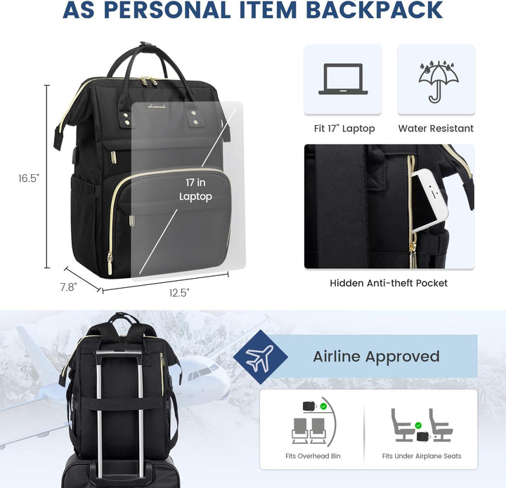 LOVEVOOK Rucksack Damen, Wasserdicht Laptoprucksack Gross 17 Zoll Backpack Schulrucksack Mädchen Tee