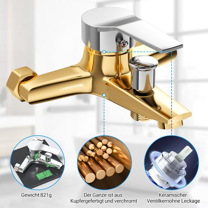 LADOKEE Badewannenarmatur, Wasserhahn Badewanne mit G1/2"-Anschluss, Einhebel Mischbatterie Badewann
