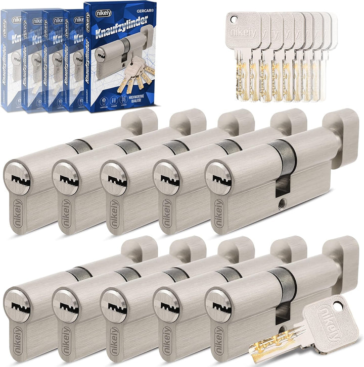 GERCAR Pro Gleichschliessend 10 Knaufzylinder 40/40 Set 10x Schliesszylinder mit Knauf inkl. 50 Schl
