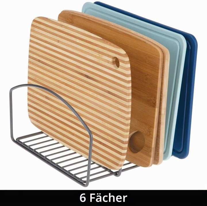 mDesign 2er-Set Geschirrablage für Kochtöpfe, Deckel und Pfannen – kompakter Topfdeckelhalter mit 3