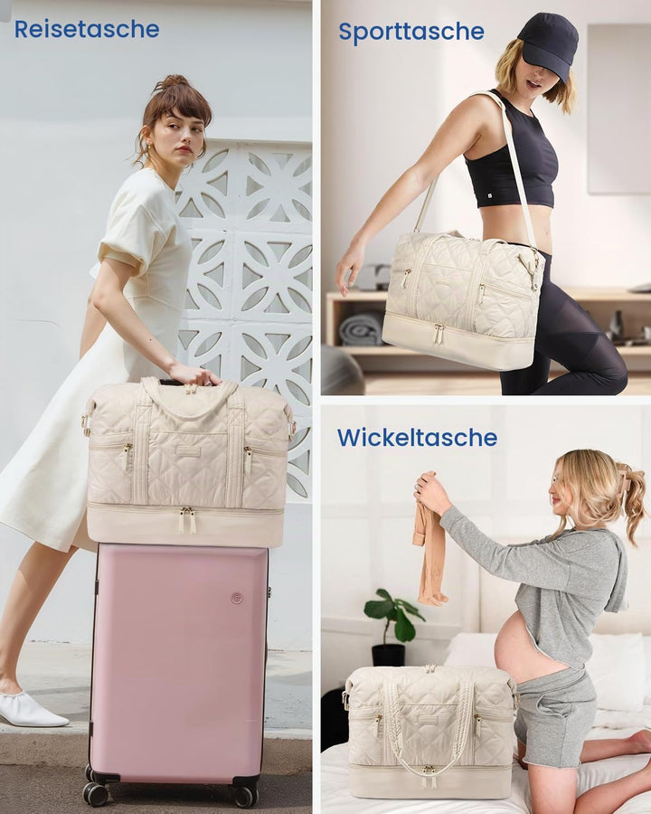 LOVEVOOK Reisetasche, leichte Wochenendtasche für Damen, mit Schuhfach, Puffer Turnbeutel, persönlic