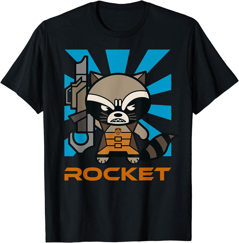 Mens Marvel Rocket Raccoon Kawaii Guardians Cute Graphic T-Shirt XL Black