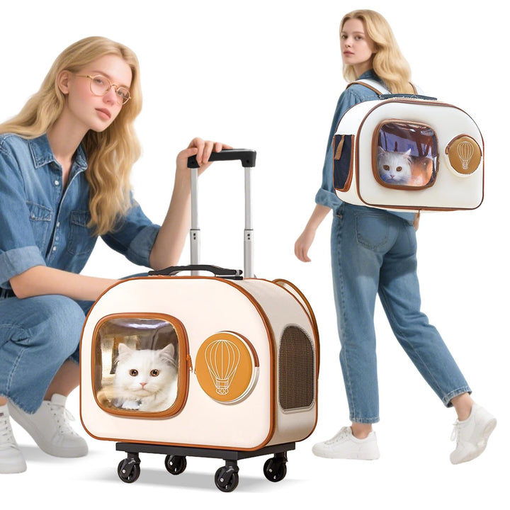 PETCUTE Hundetransportbox mit Rollen,Faltbarer Katzenrucksack mit Innerer Sicherheitsleine,Tragbar u