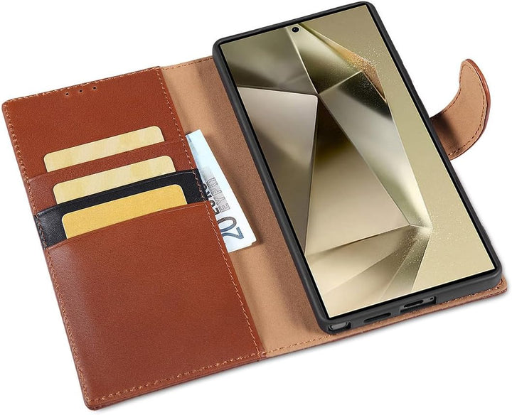 LENSUN Lederhülle für Samsung Galaxy S25 Ultra, Handyhülle [Echtes Leder] [RFID Schutz] Echtleder Hü