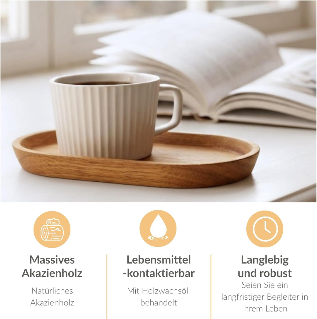 Mini Tablett Holz Kleines Serviertablett, Oval Deko Tablett 20x12cm, Servierteller Holztablett für K