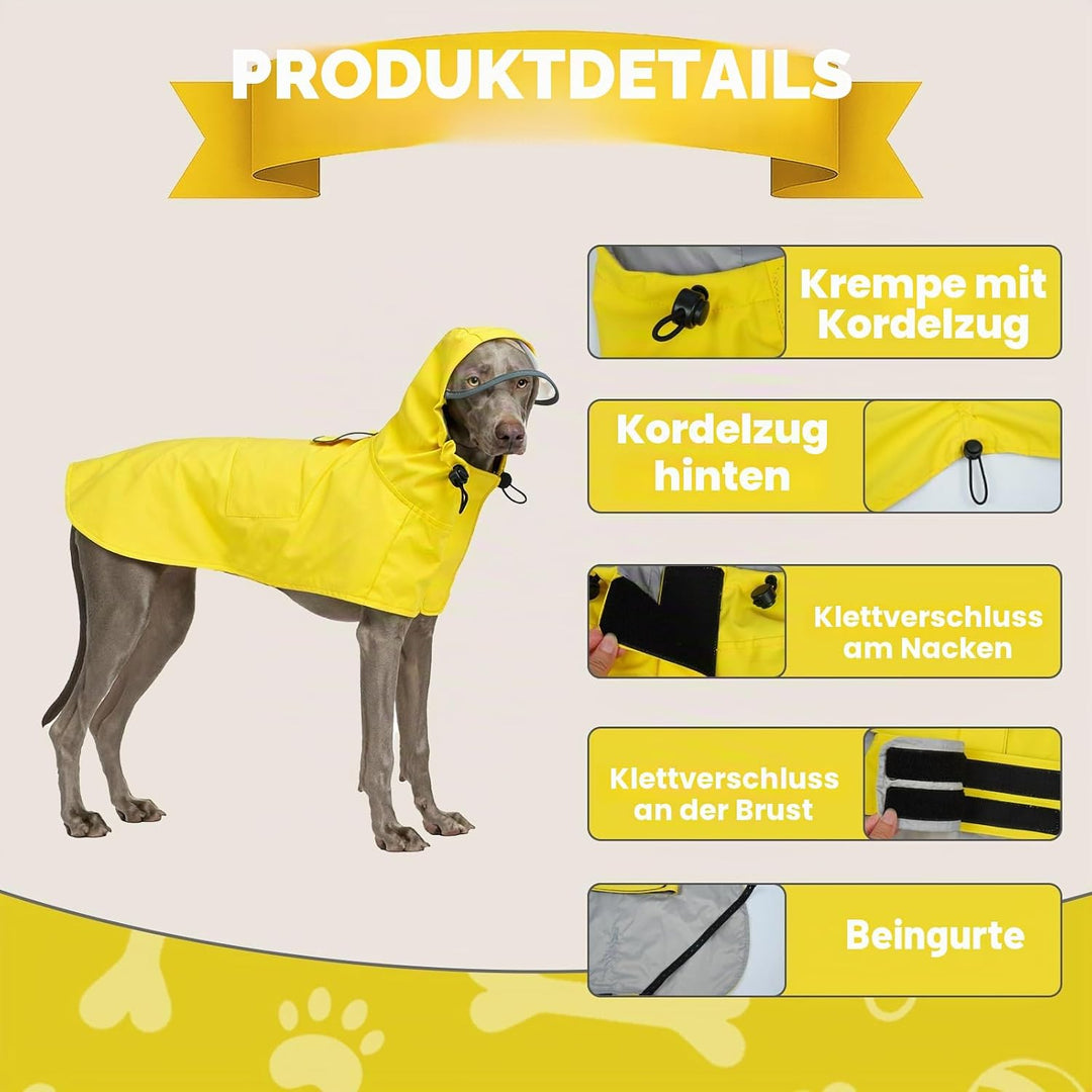 Regenmantel Hund XL, Wasserdicht Hunderegenmantel mit Kapuze, Reflektierende Elemente, Verstellbar,
