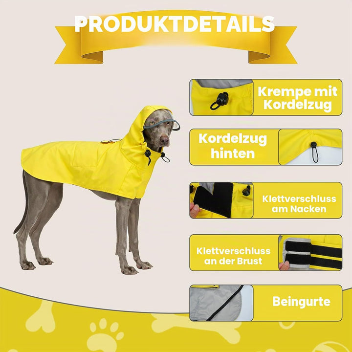 Regenmantel Hund XL, Wasserdicht Hunderegenmantel mit Kapuze, Reflektierende Elemente, Verstellbar,
