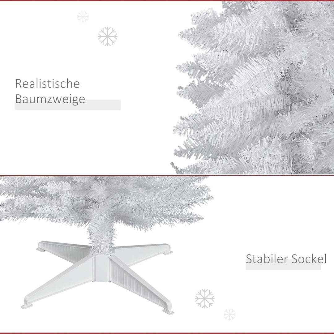 HOMCOM Weihnachtsbaum 1,8 m Christbaum mit Ständer Kunsttanne 390 Äste zerlegbar PVC Weiss Ø55 x 180