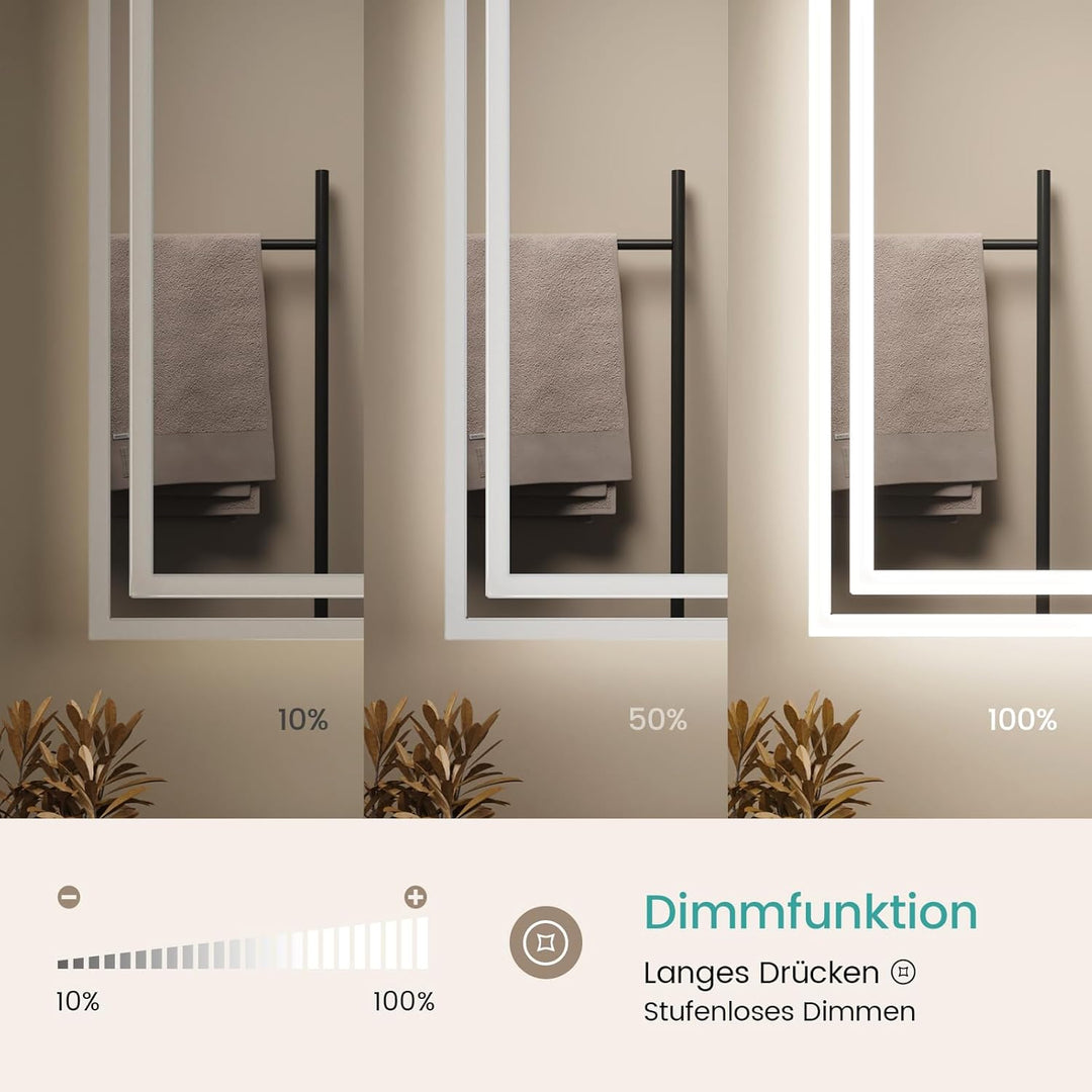 EMKE Badspiegel mit Beleuchtung 80x60cm kaltweiss dimmbar mit beschlagfrei, Touch, Speicherfunktion,
