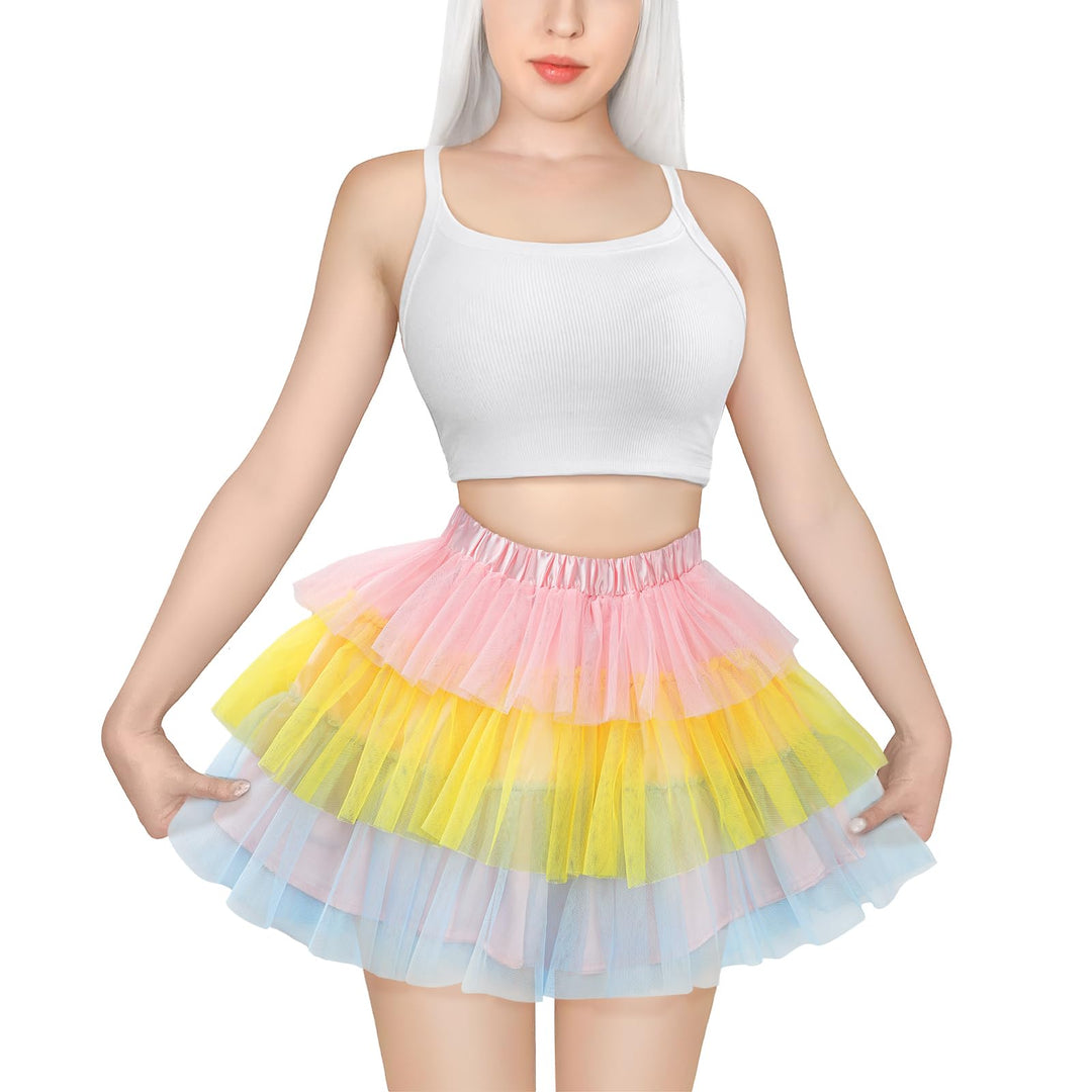 LittleForBig Damen Mesh Tüll Puffy Petticoat Tutu Ballett Bubble Rock Kurzer Ballerina Rock XS Regen