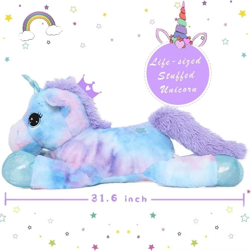 MorisMos Grosses Einhorn Plüschtier Lilac Riesiges Gefülltes Einhorn Tie-Dye Plüschtier Plüschkissen