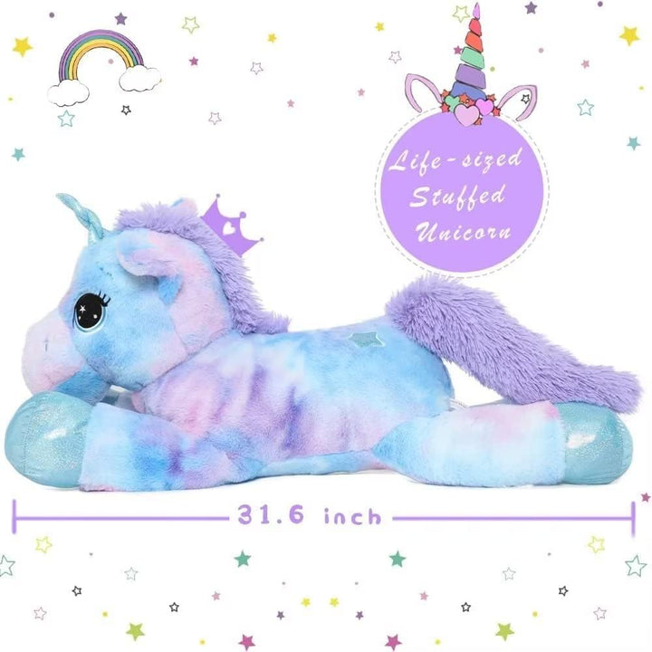 MorisMos Grosses Einhorn Plüschtier Lilac Riesiges Gefülltes Einhorn Tie-Dye Plüschtier Plüschkissen