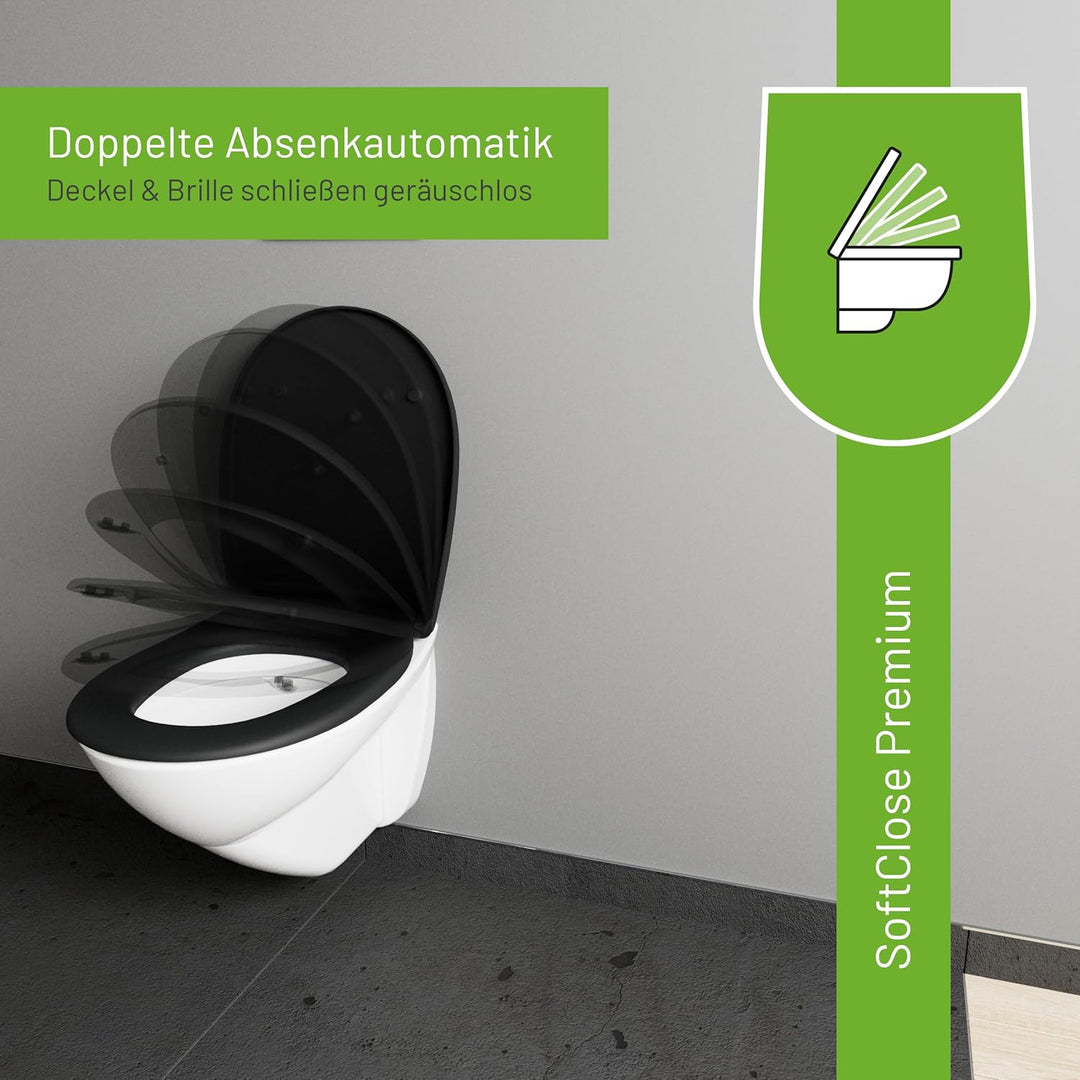 LUVETT® WC-Sitz mit Absenkautomatik C100 oval universell, Toilettendeckel mit 3 Edelstahl Montagelös