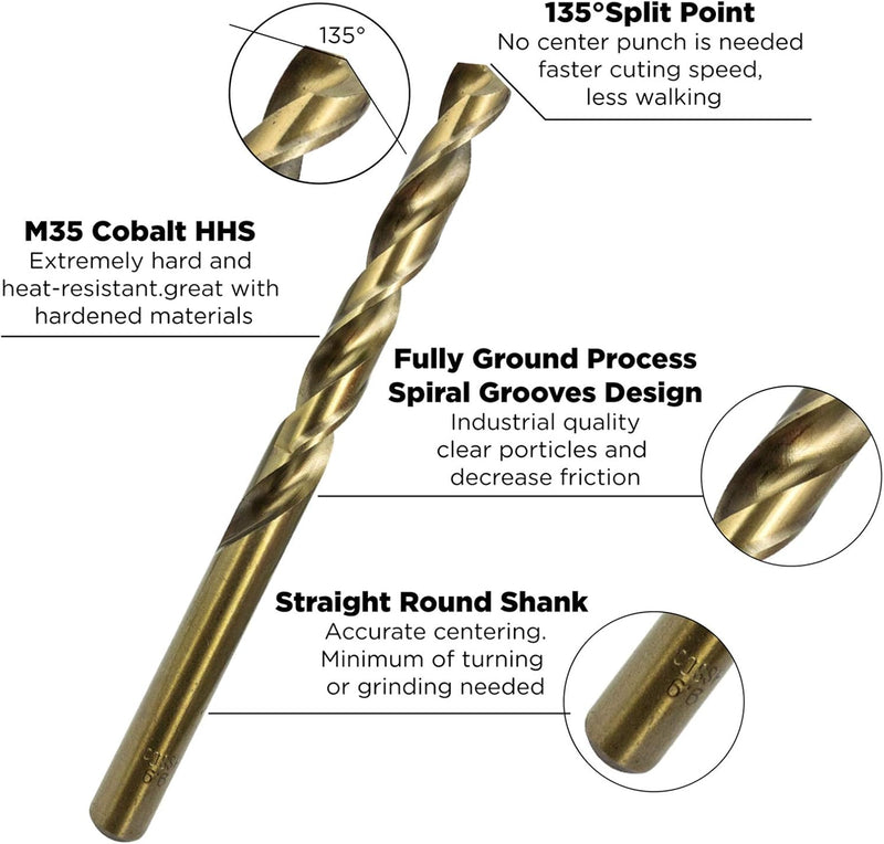 NORTOOLS 91 Stück HSS M35 Kobalt 5% vollständig geschliffene Bohrer DIN338 mit 135 ° Split Point 1,0