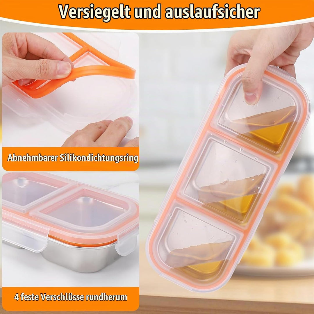 2 Stück Snackbox mit Fächern, Brotdose Kinder mit Fächern aus Edelstahl, Snackschale mit Deckel, Lec