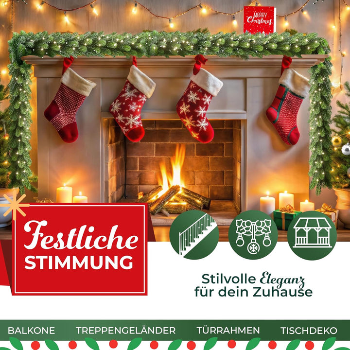 KESSER® Weihnachtsgirlande 10m mit Beleuchtung 200 LEDs - 6 Stunden Timer - LED Kette 8 Leuchtmodi -