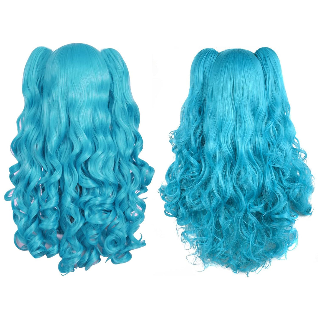 MapofBeauty Lolita lange lockige geheftet auf Pferdeschwanz Cosplay Perücke (Azurblau) 70 cm (1er Pa