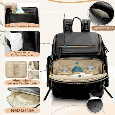 MISS FONG Baby Wickelrucksack Wickeltasche, Leder Rucksack mit Multifunktions-Babytaschen, 19 Wickel