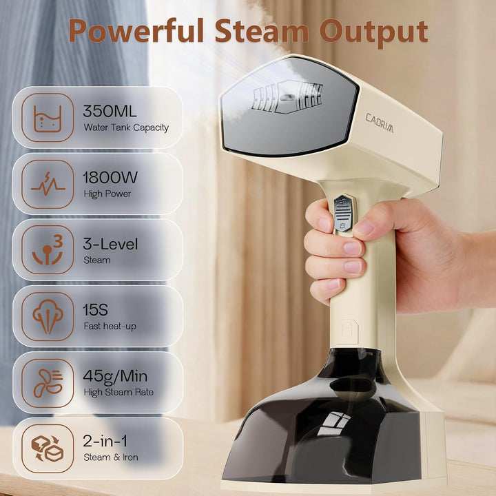 Cadrim Steamer Dampfglätter, 1800W Powerful 2 In 1 Steamer & Iron, 350ml Tragbarer Dampfbügeleisen,