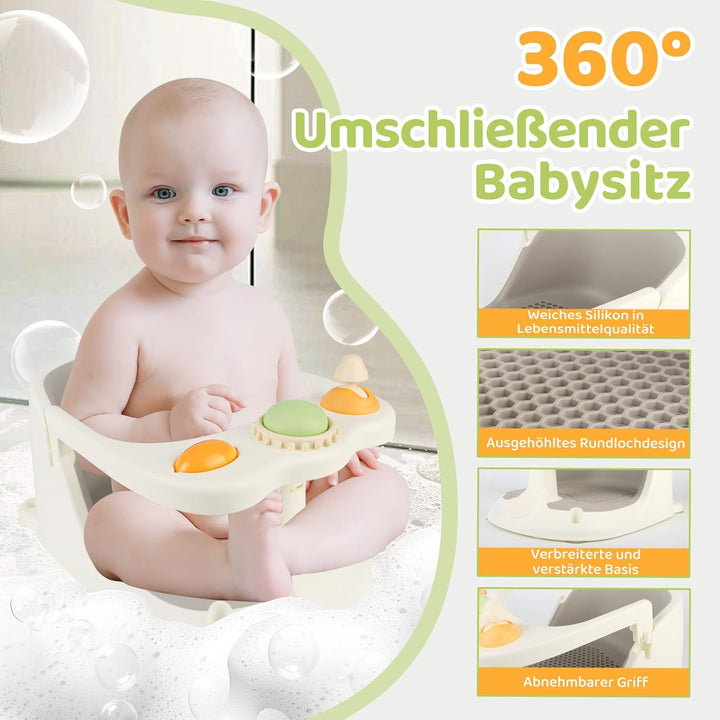 Baby Badesitz ab 6 Monate, Badewannensitz mit 4-starken Saugnäpfen, Rutschfester Badesitz Baby mit S