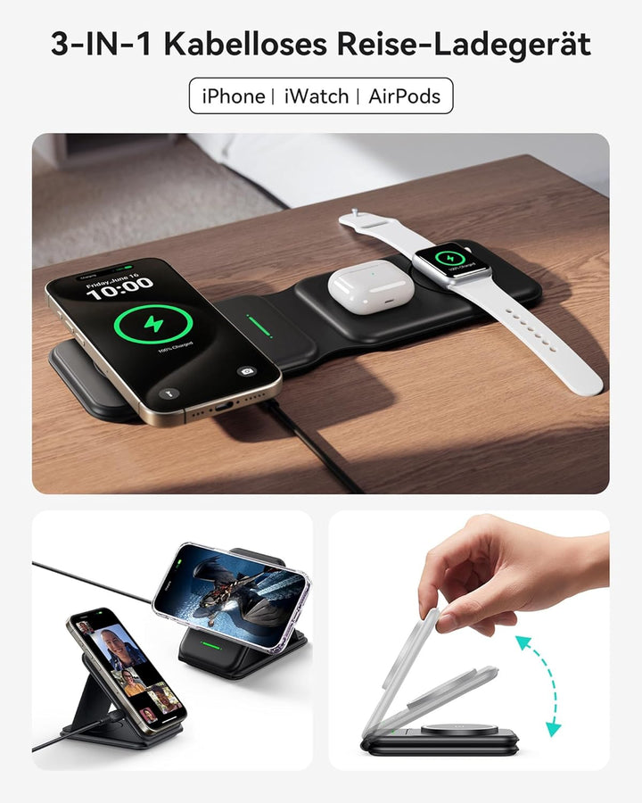 INIU 3 in 1 Wireless Charger Station, Magnetischer Qi Zertifiziert Induktive Ladestation Pad Kabello