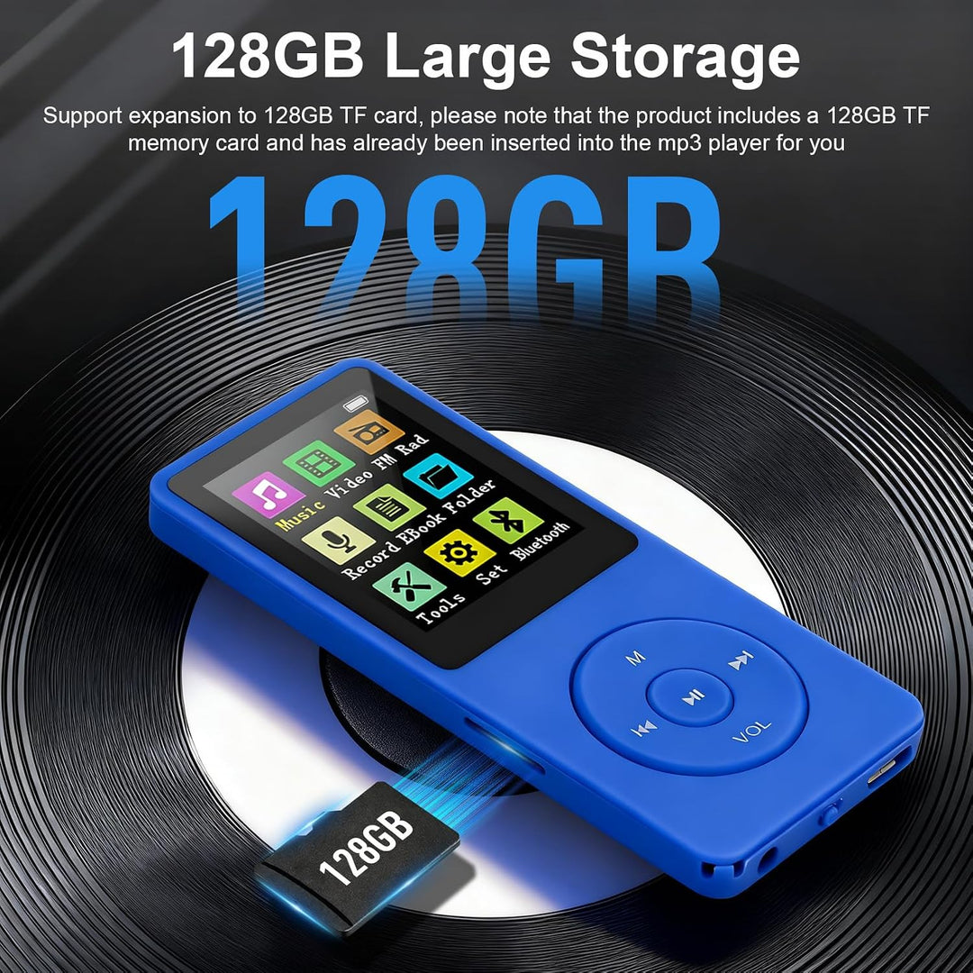 128 GB MP3-Player mit Bluetooth 5.0, COVVY Tragbarer digitaler Musikplayer mit integriertem HD-Lauts