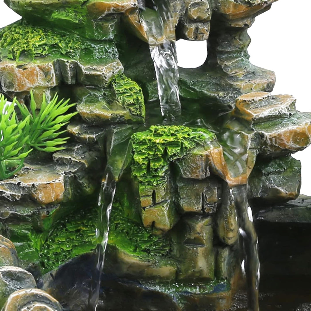 Zimmerbrunnen mit LED Beleuchtung Wasserfall Tischbrunnen Steingarten Desktop-Brunnen mit Nebel, Gar