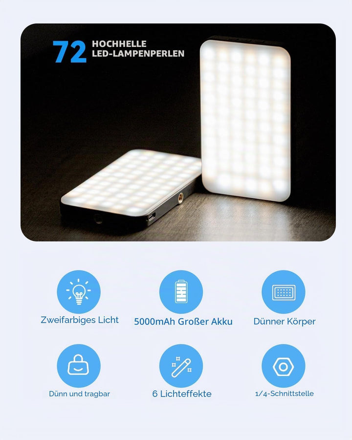 Handy Licht iPhone Selfie Licht: 5000 mAh Wiederaufladbare Telefonfülllichter, Ringlicht für Kamerab