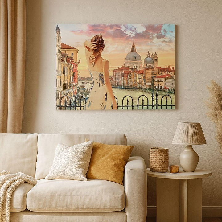 ARTTOR Bilder auf Leinwand 100x70cm Leinwandbild Venedig Brücke Wasser Gross Wanddeko Bild Schlafzim