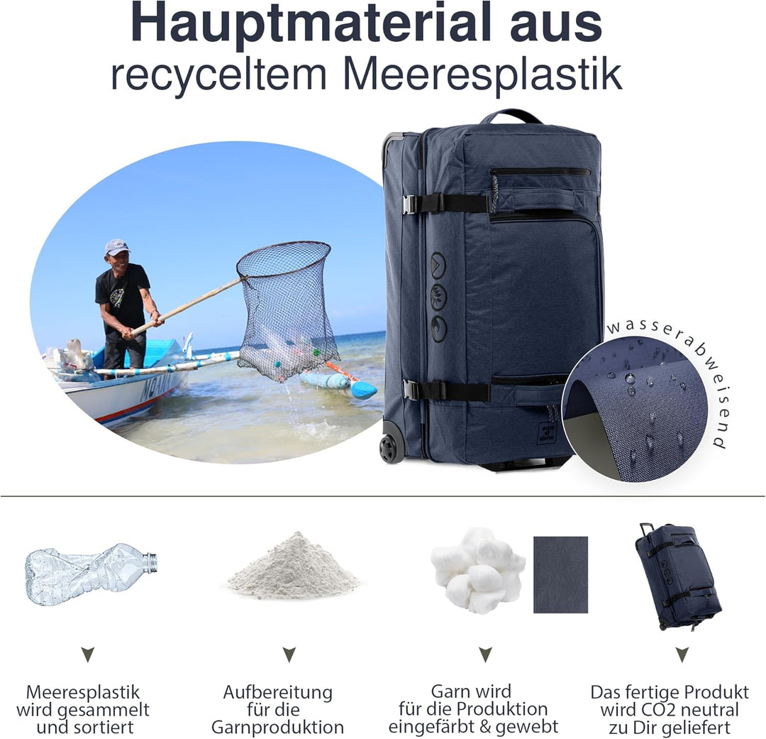 Grosse Reisetasche mit 2 Rollen Kane Rollkoffer 80 cm Koffer Sporttasche Reise-Trolley, recyceltes M
