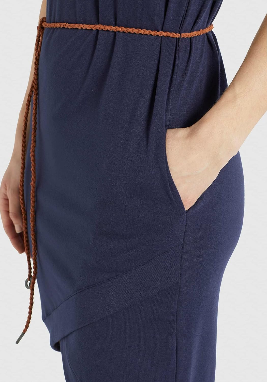 khujo Damen Kleid CAJSA Slim Fit kurz weich Jersey Mini Kunstledergürtel Eingrifftaschen