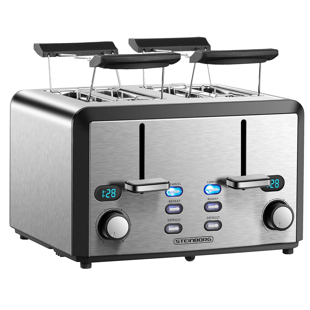 XXL Toaster 4 Toastschlitze | Toastautomat | 1600 Watt | 6-Stufen Bräuneregler | 2x Brötchenaufsatz