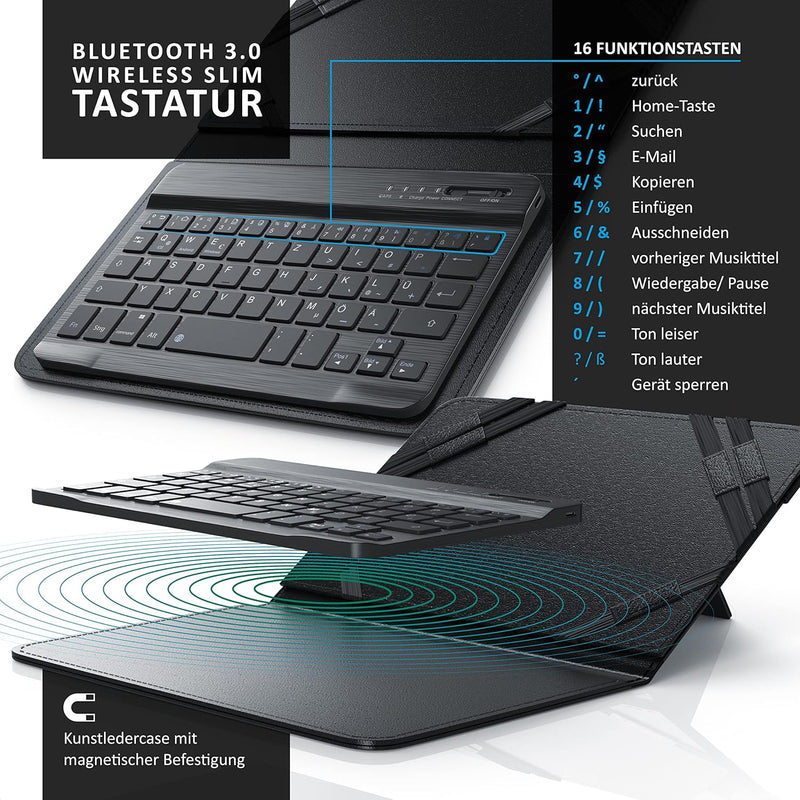 CSL - Bluetooth Slim Tastatur für Tablets 7-8 Zoll inkl. Kunstledercase - Wireless Keyboard im Slim