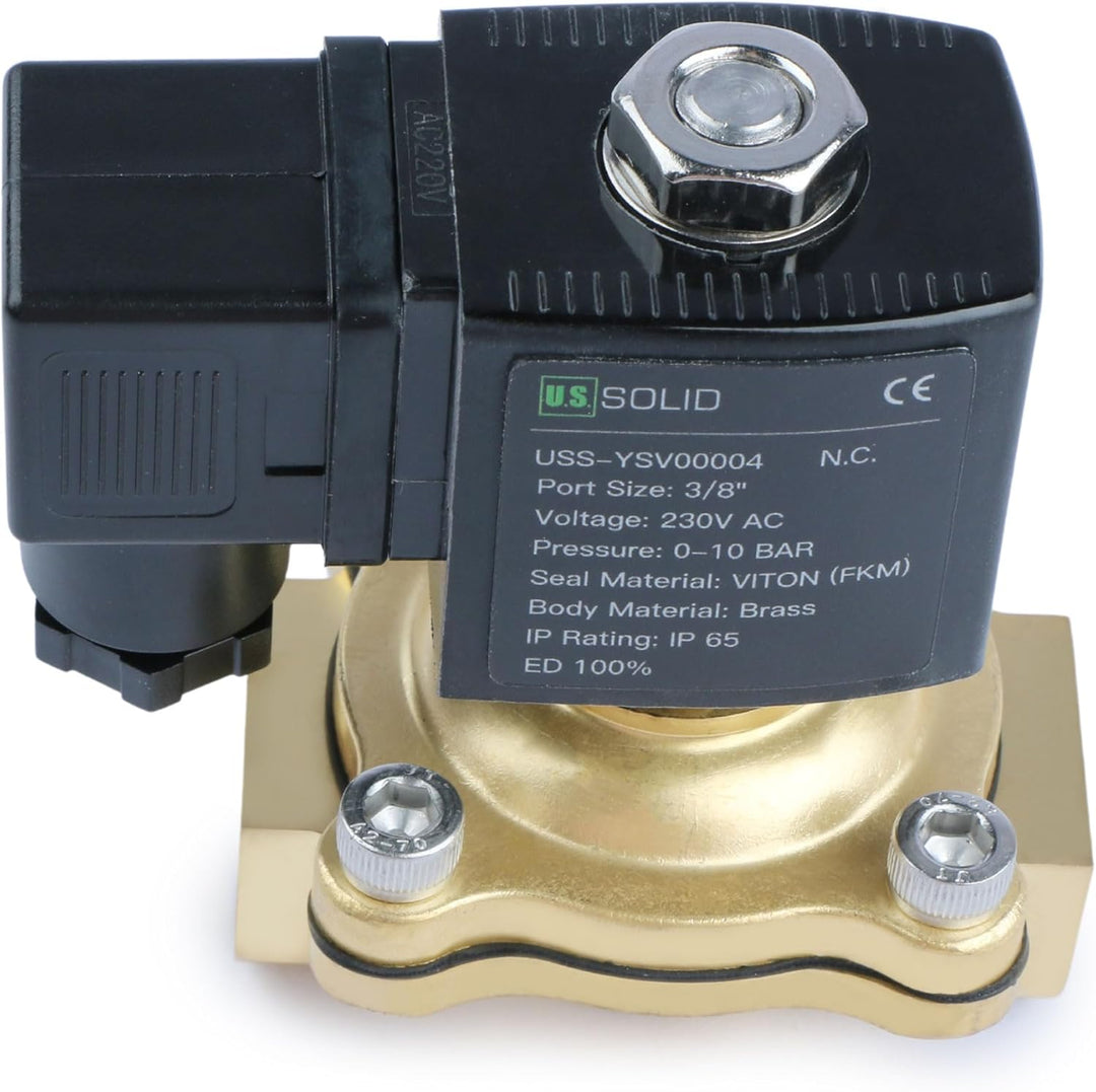 U.S. Solid Solenoid Valve Magnetventil Messing G 3/8" 230V AC Normal geschlossen NC 0-10 bar, elektr