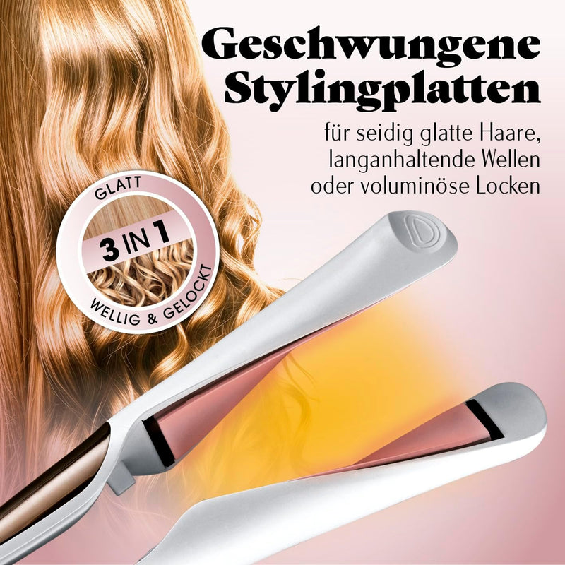 VITALmaxx Profi Hair Styler | 3in1 Lockenstab, Glätteisen & Welleneisen mit LED Display | Temperatur