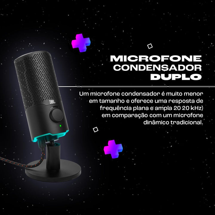 JBL Quantum Stream Mikrophon – USB-Mikrofon mit zweifachem Kondensator für Streaming, Aufnahmen und