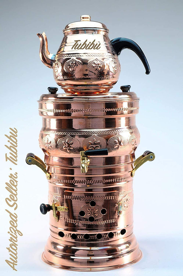 Tubibu Samowar Teekannen-Set, Anthrazit, handgefertigt, echtes Kupfer, Samowar (Kupfer, Lage)