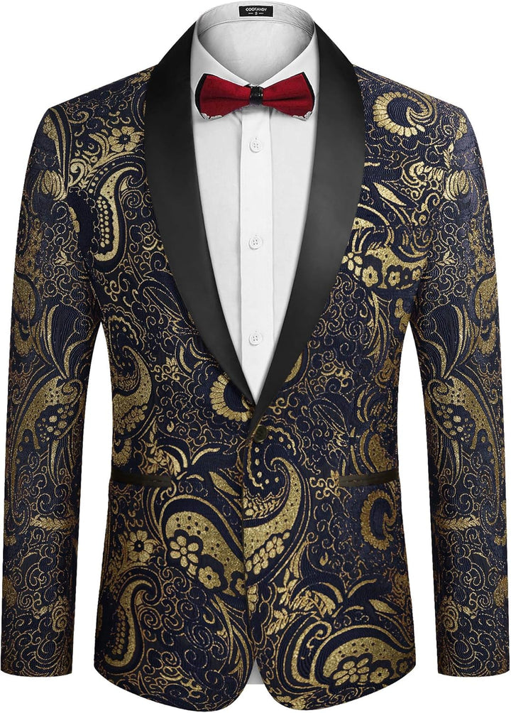 Coofandy Men's Floral Tuxedo Jacket Luxury Embroidered Suit Wedding Blazer Dinner Tuxedo for Party B